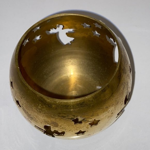 Small Round Sphere Brass Christmas Tealight Votive Candle Holder Angel *read* - Picture 4 of 4